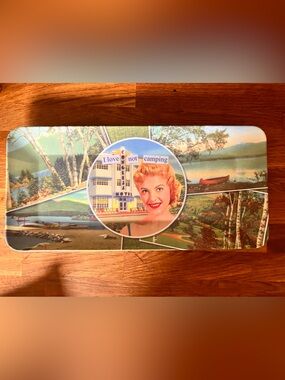 Cute, funny plastic tray. “I love not camping” 14”x 7” Anne Taintor